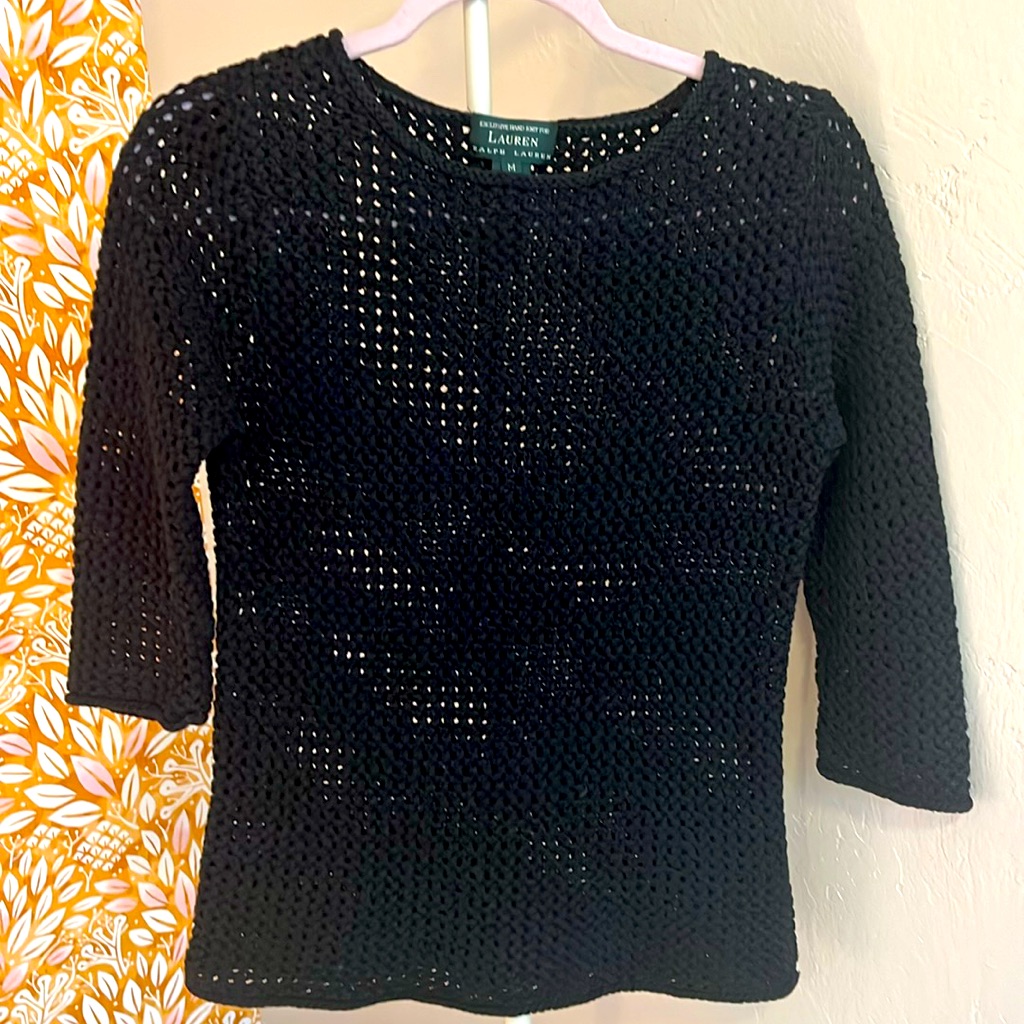 Hand Knit Ralph Lauren Green Label, Black Sweater. Euc - M -